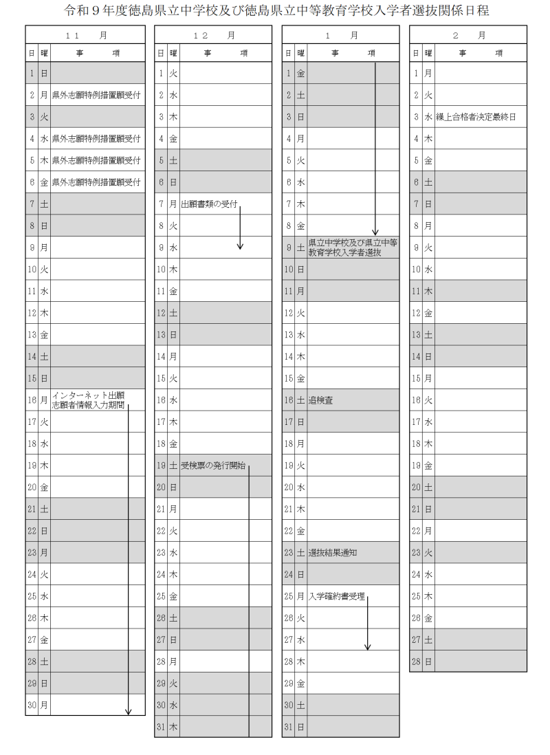 Ｒ９中学入試日程